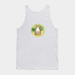 Cute yoga cat drinking tea Tank Top